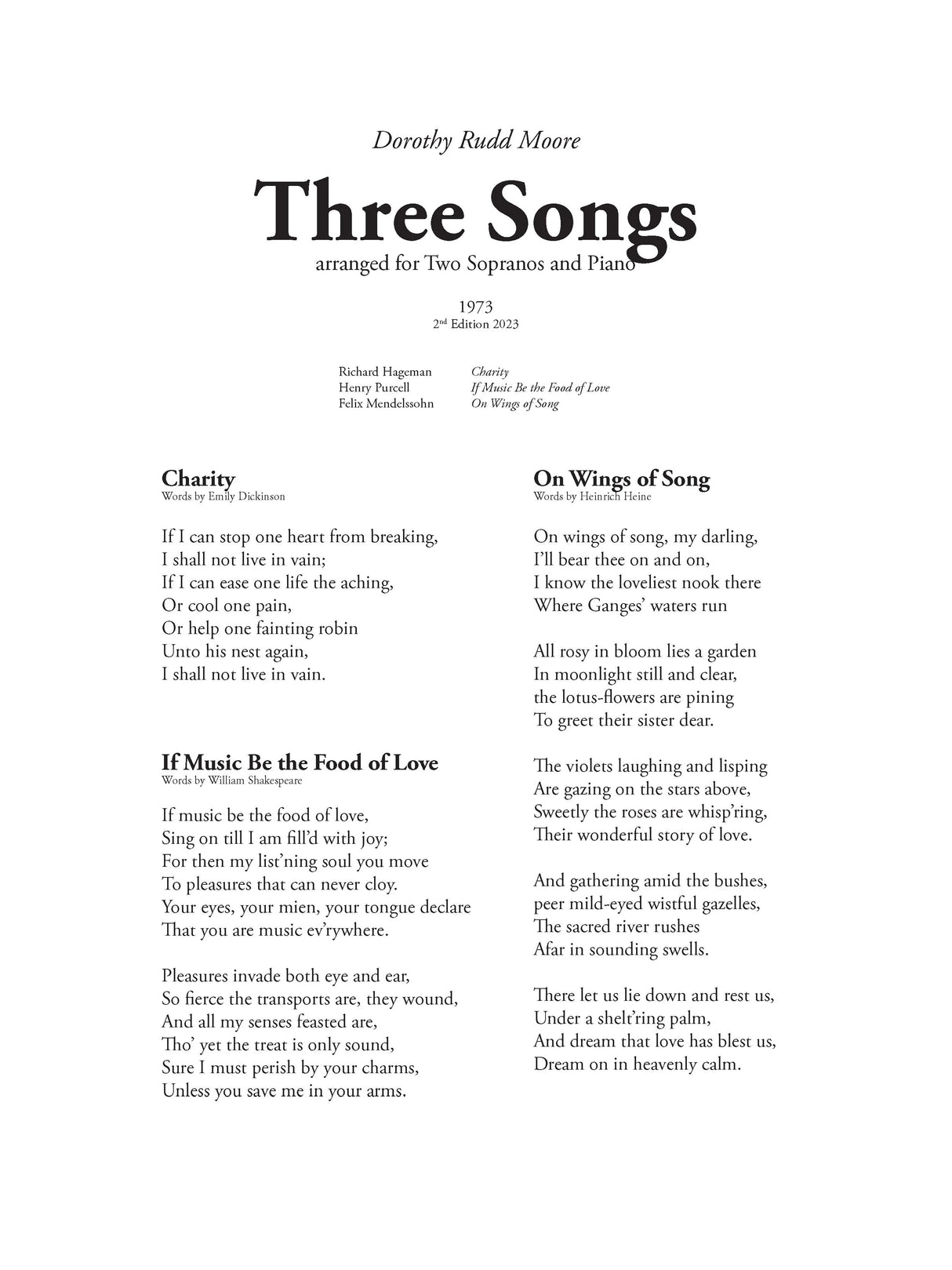 3 Songs (arr. for 2 sopranos & piano)