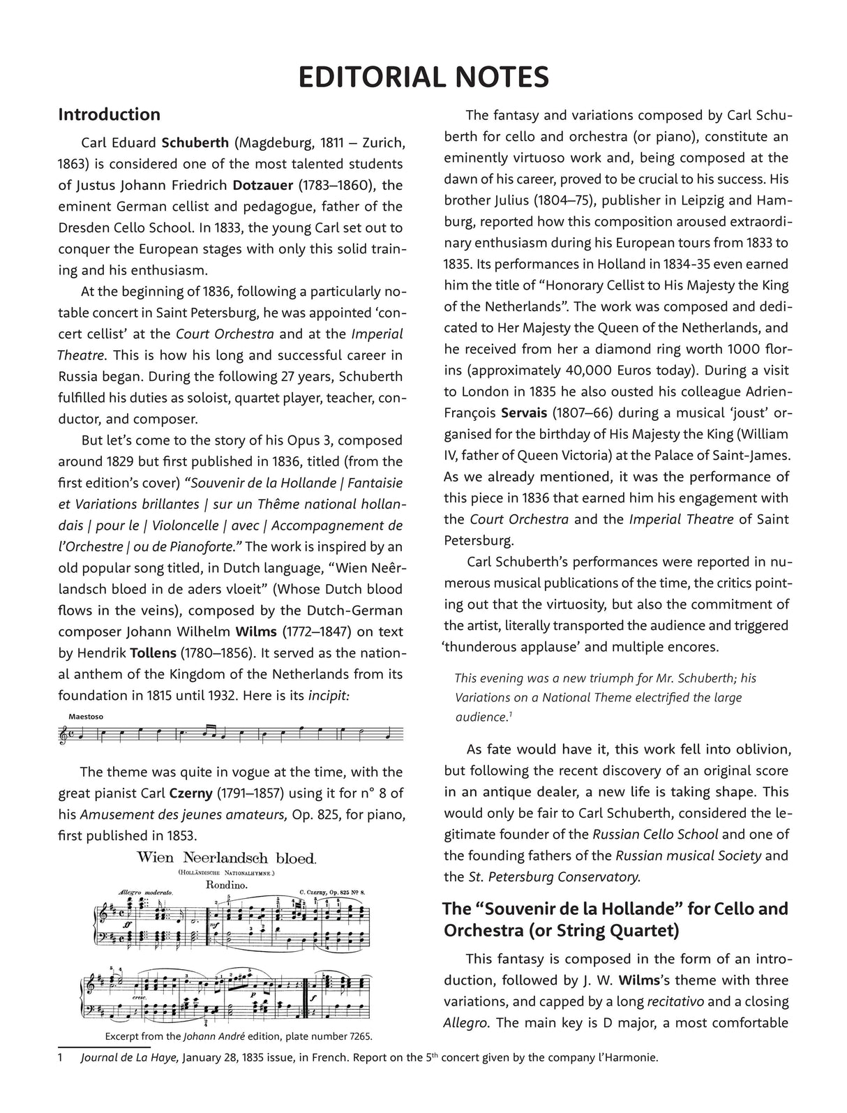 Schuberth: Souvenir de la Hollande, Op. 3