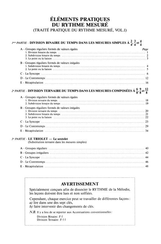 Fontaine: Eléments pratiques du rythme mesuré - Volume 1