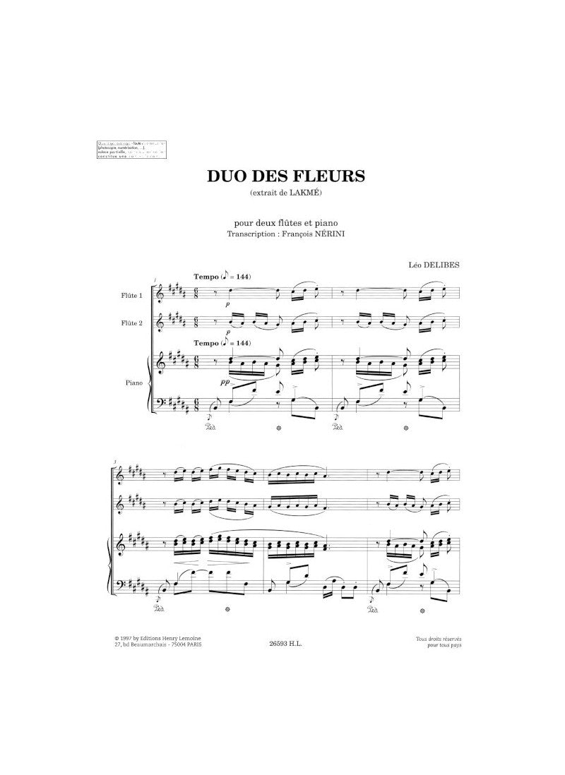 Delibes: Duo des fleurs from 'Lakmé' (arr. for 2 flutes & piano)
