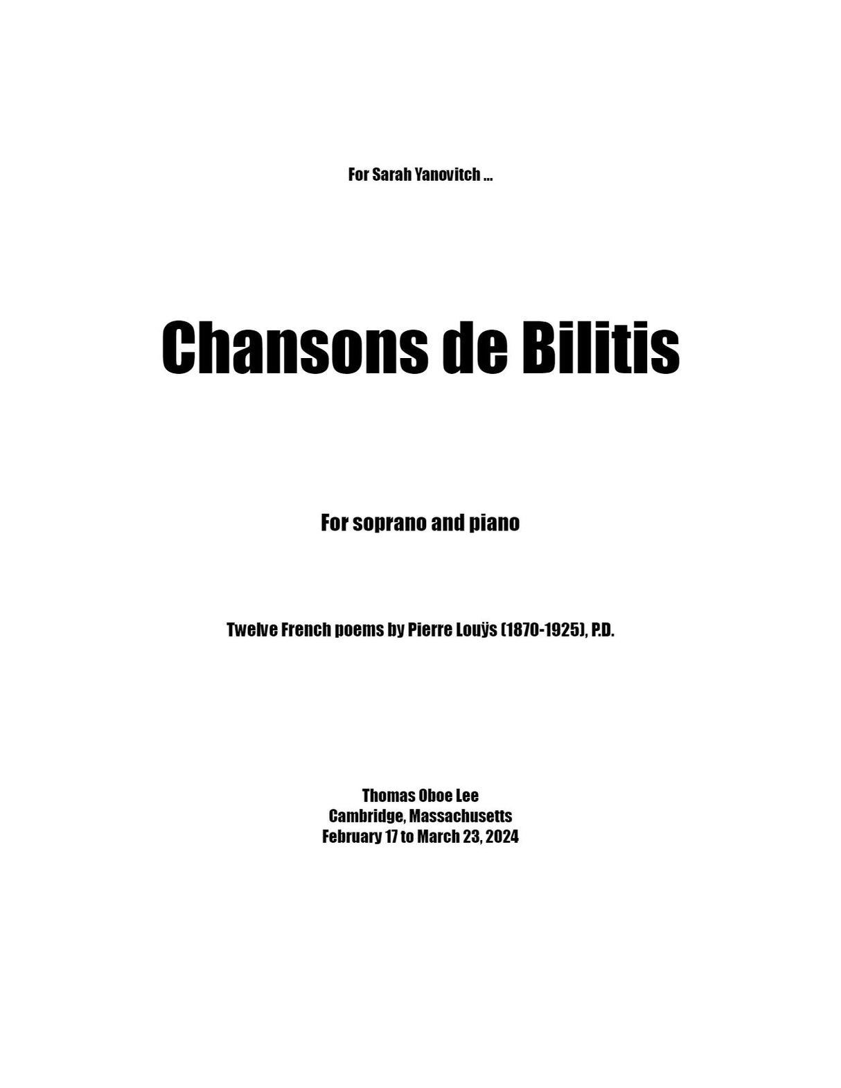 T.O. Lee: Chansons De Bilitis