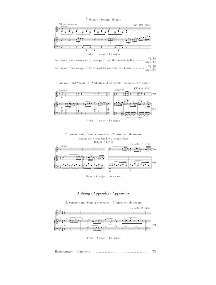 Mozart: Violin Sonatas - Fragments