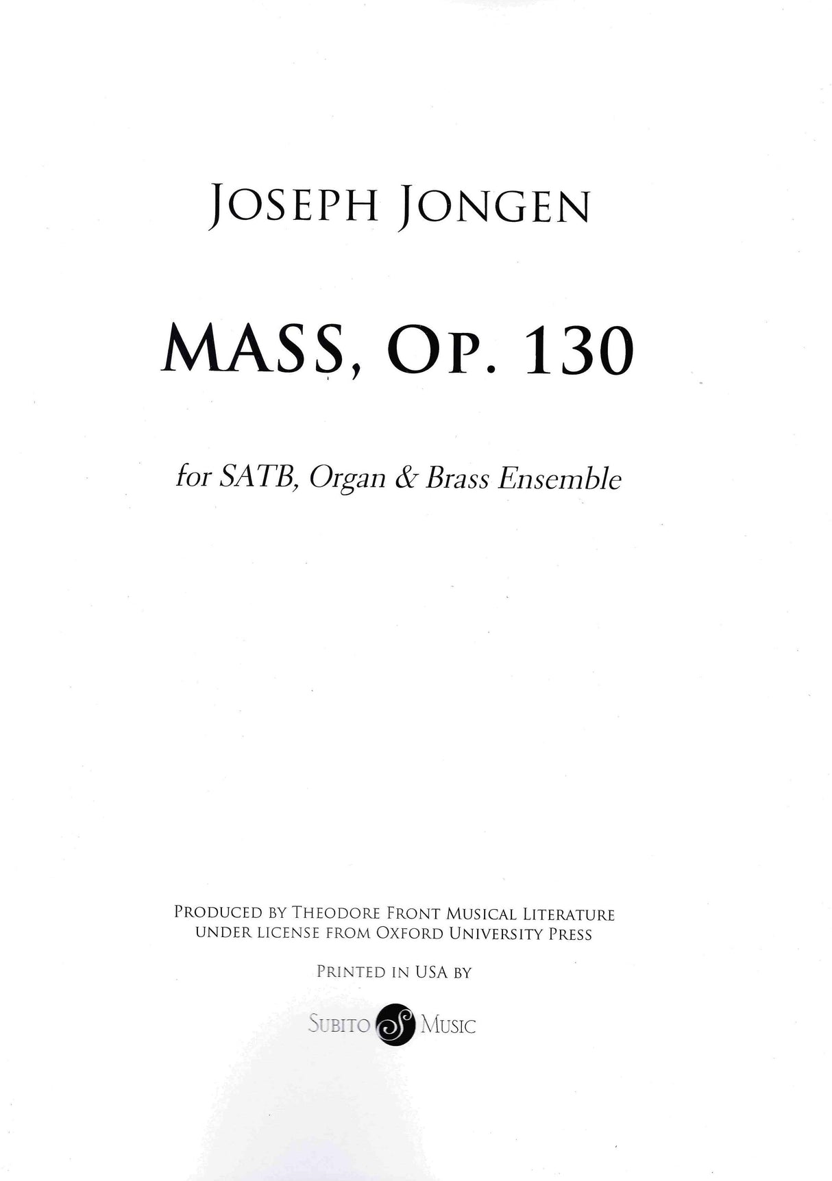Jongen: Mass, Op. 130