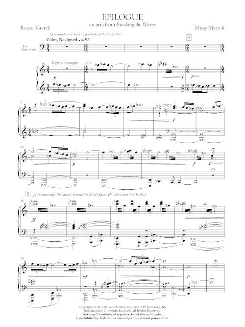 Mazzoli: Epilogue (Version for Baritone & Piano)