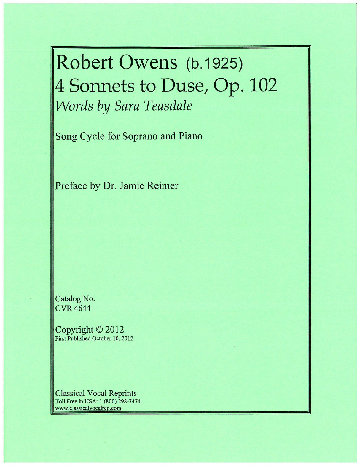 Owens: 4 Sonnets to Duse, Op. 102