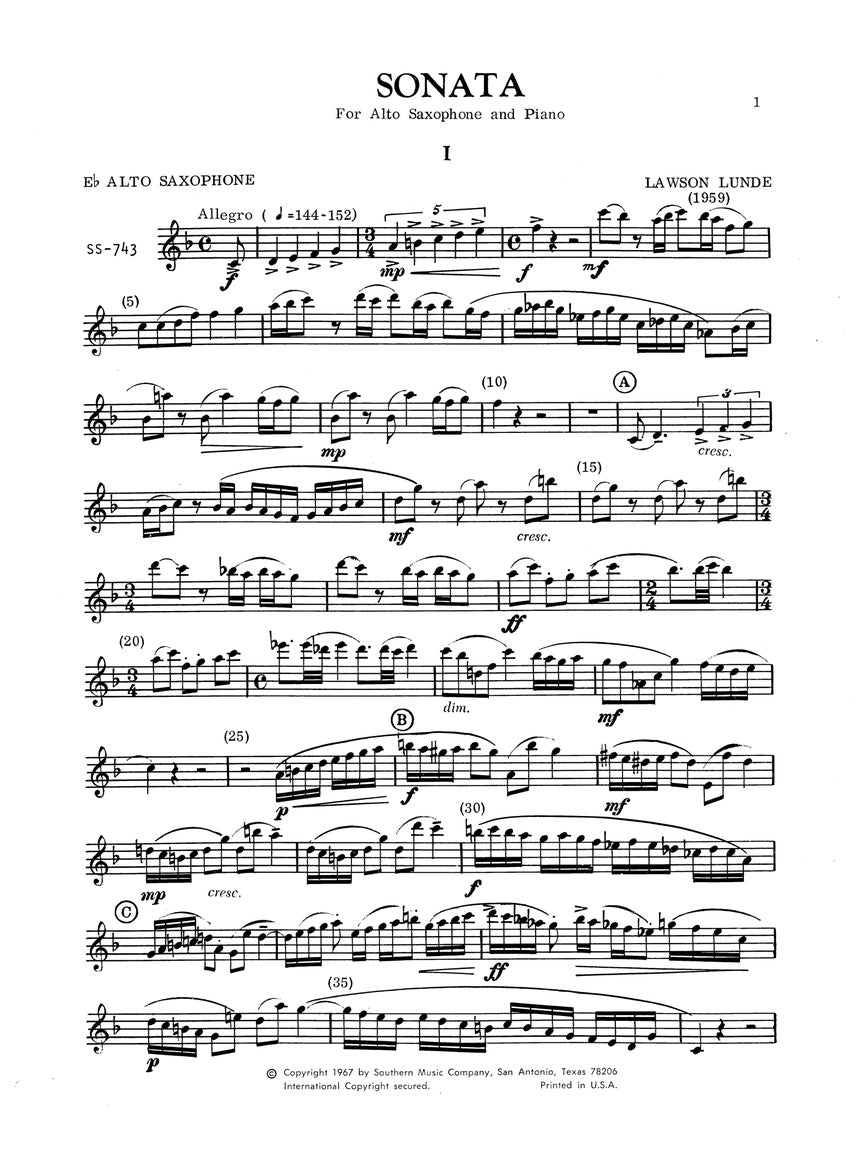 Lunde: Alto Saxophone Sonata
