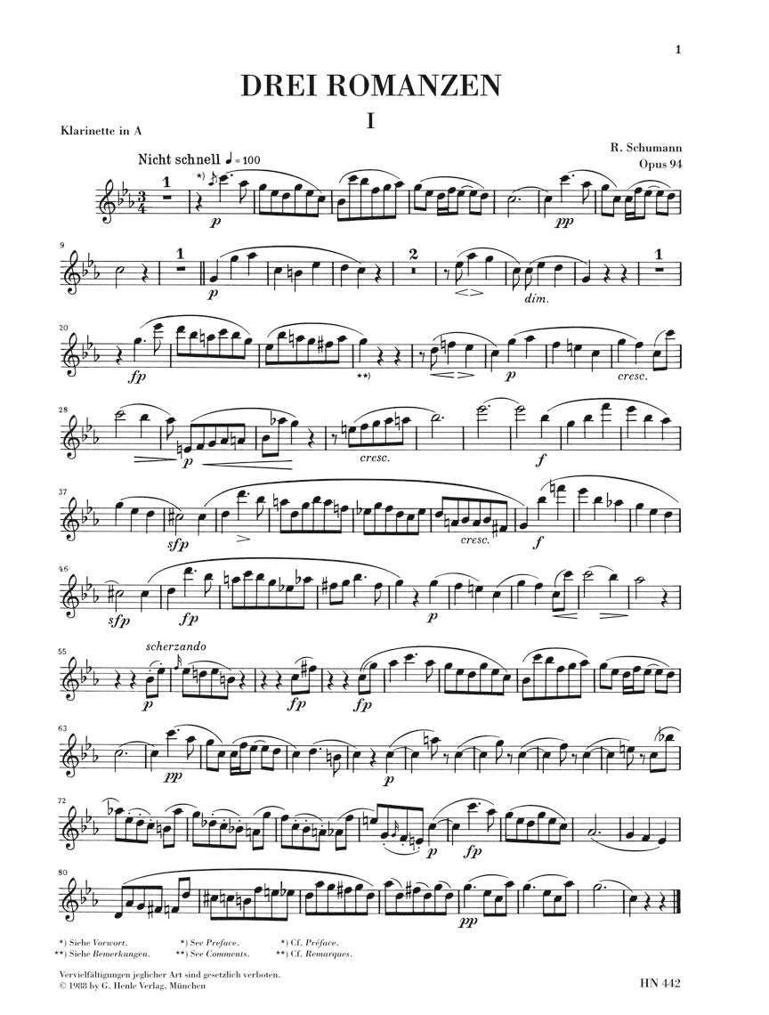 Schumann: 3 Romances, Op. 94 (Version for Clarinet)
