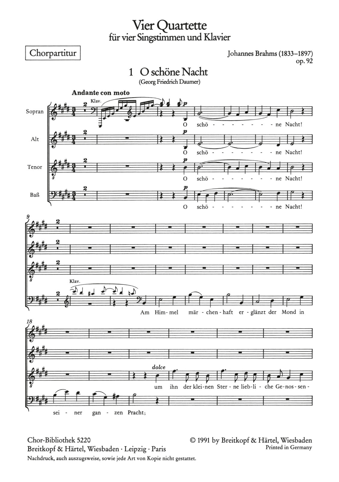 Brahms: 4 Quartets, Op. 92