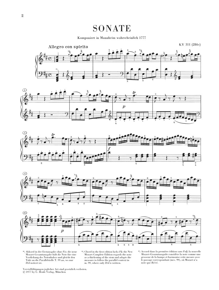 Mozart: Piano Sonata in D Major, K. 311 (284c)