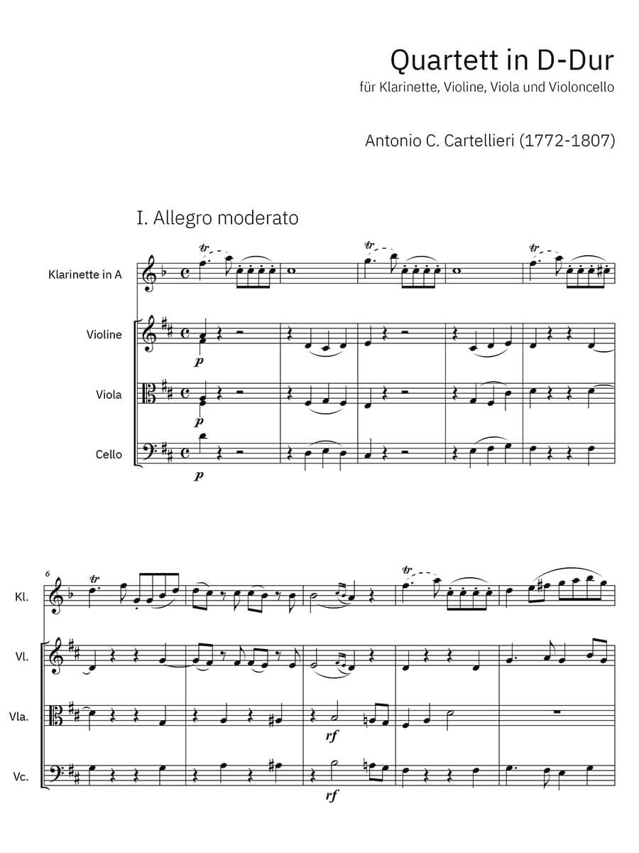 Cartellieri: Quartet for Clarinet & String Trio No. 1 in D Major