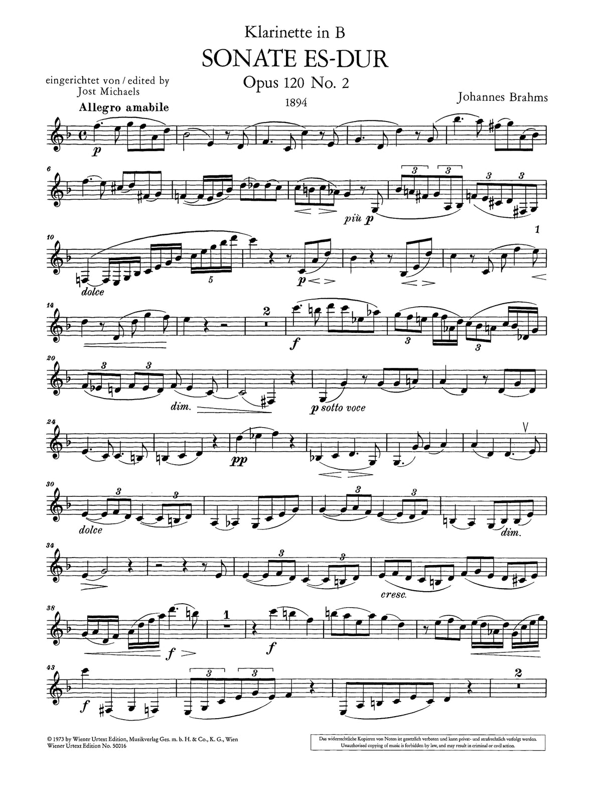 Brahms: Clarinet Sonata in E-flat Major, Op. 120, No. 2