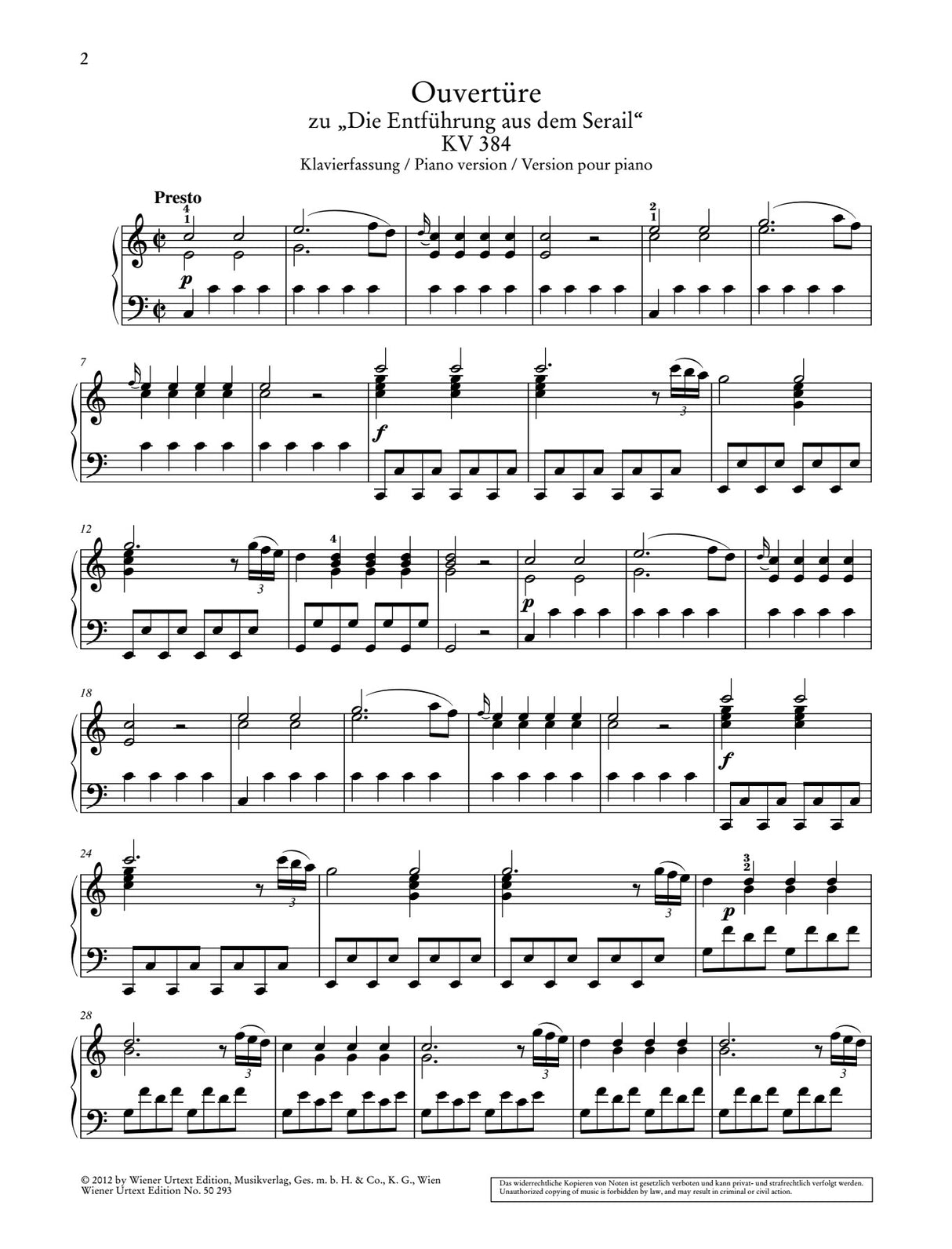 Mozart: Overture to "The Abduction from the Seraglio, K. 384" (arr. for piano)