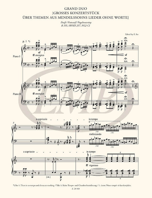 Liszt: Grand duo (draft), Franz Schuberts Grosse Fantasie (Op. 15)