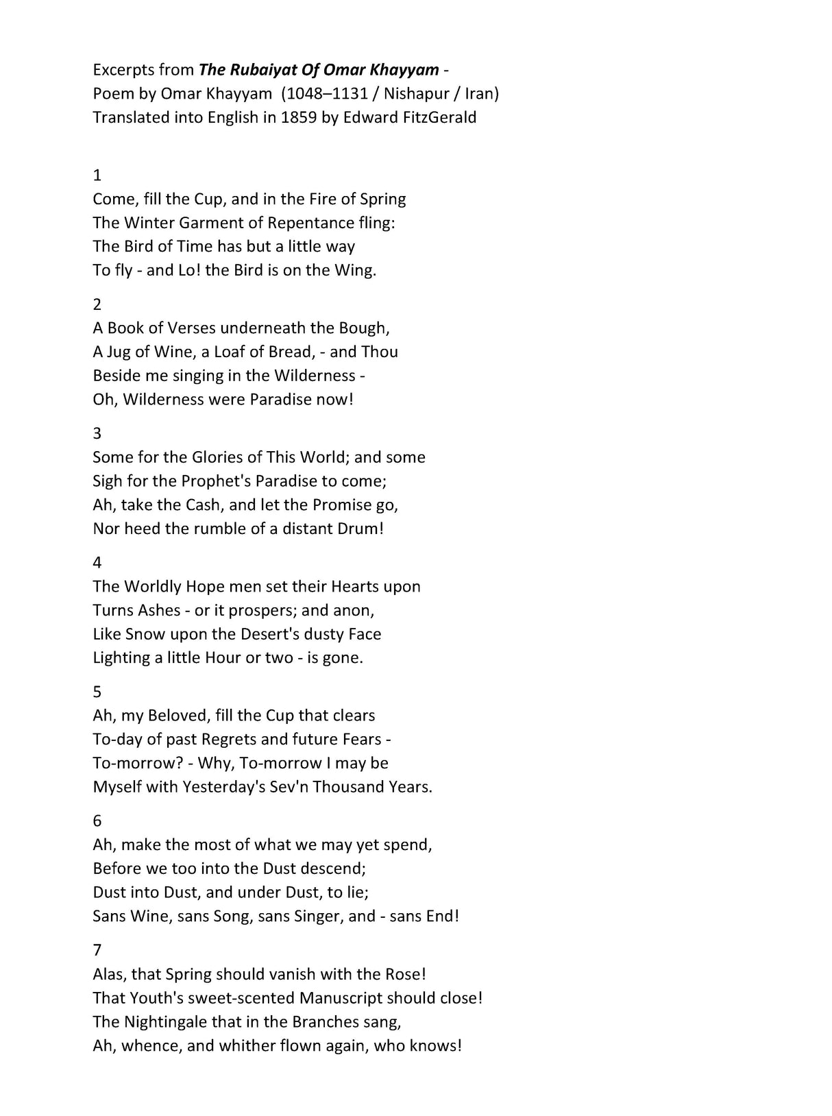 Moore: Songs - 12 Quatrains From The Rubaiyat