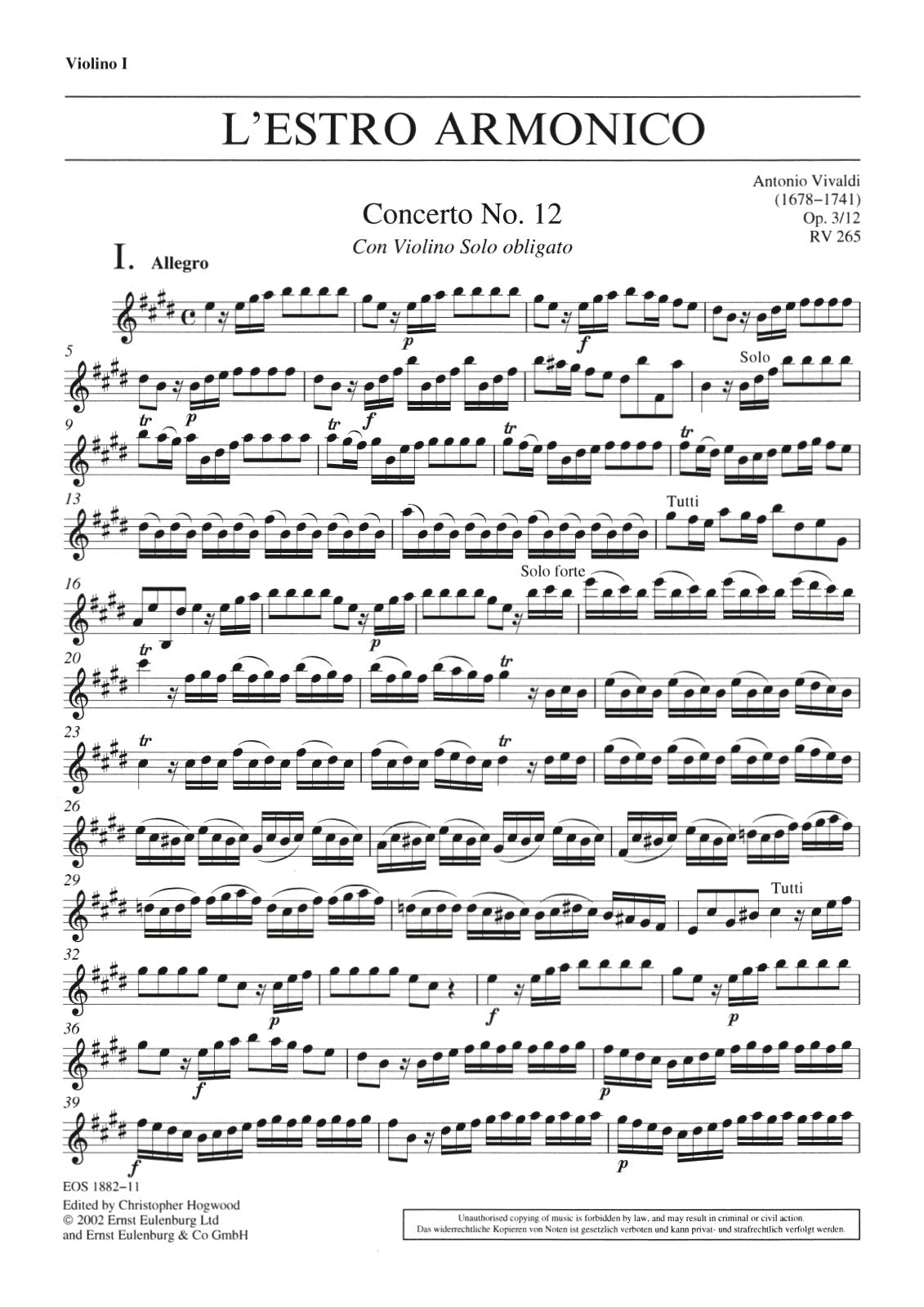 Vivaldi: L'Estro Armonico, RV 265, Op. 3, No. 12