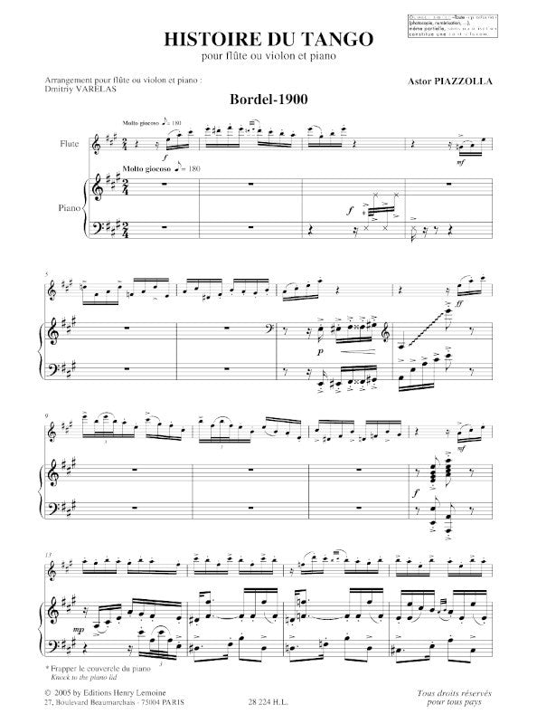 Piazzolla: Histoire du Tango (for flute/violin and piano)