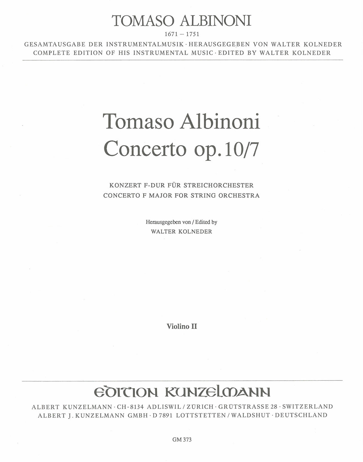 Albinoni: Concerto a cinque in F Major, Op. 10, No. 7