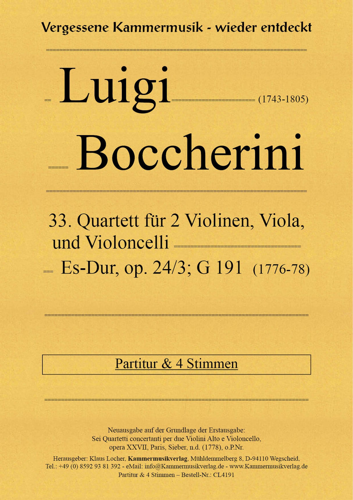 Boccherini: String Quartet in E-flat Major, G 191, Op. 24, No. 2