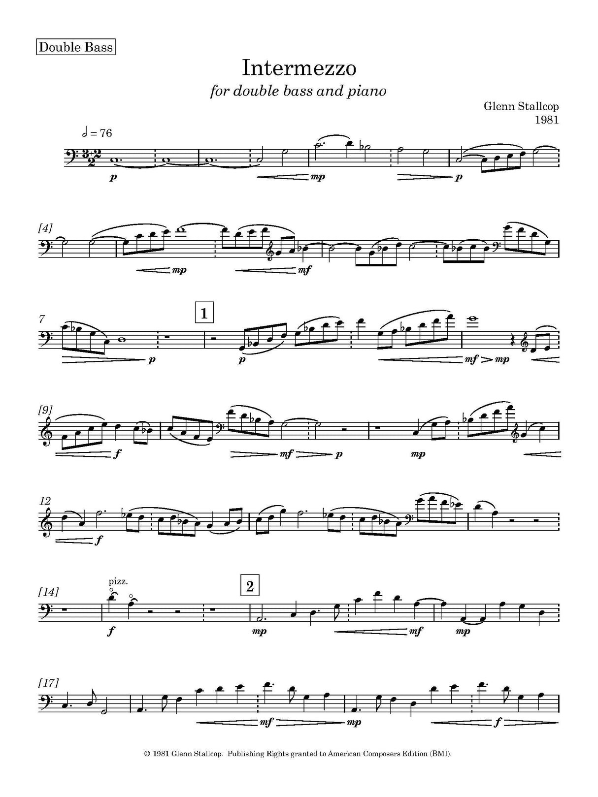 Stallcop: Intermezzo (Version for Double Bass & Piano)