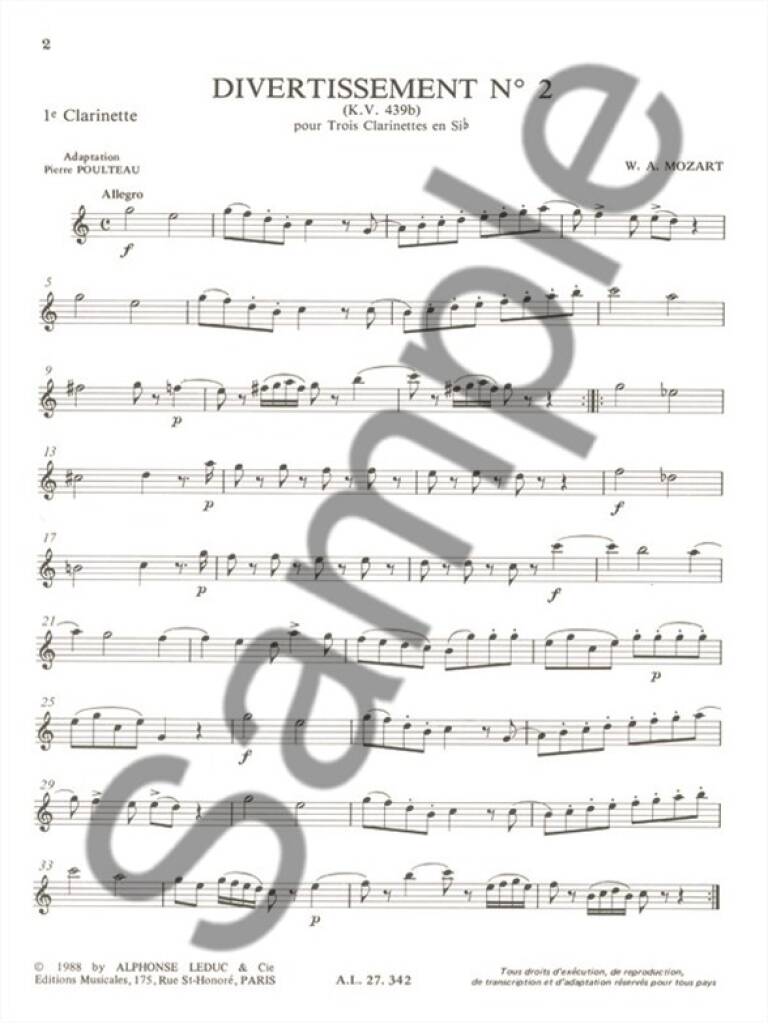 Mozart: Divertissement No. 2, K. 439b (arr. for 3 clarinets)