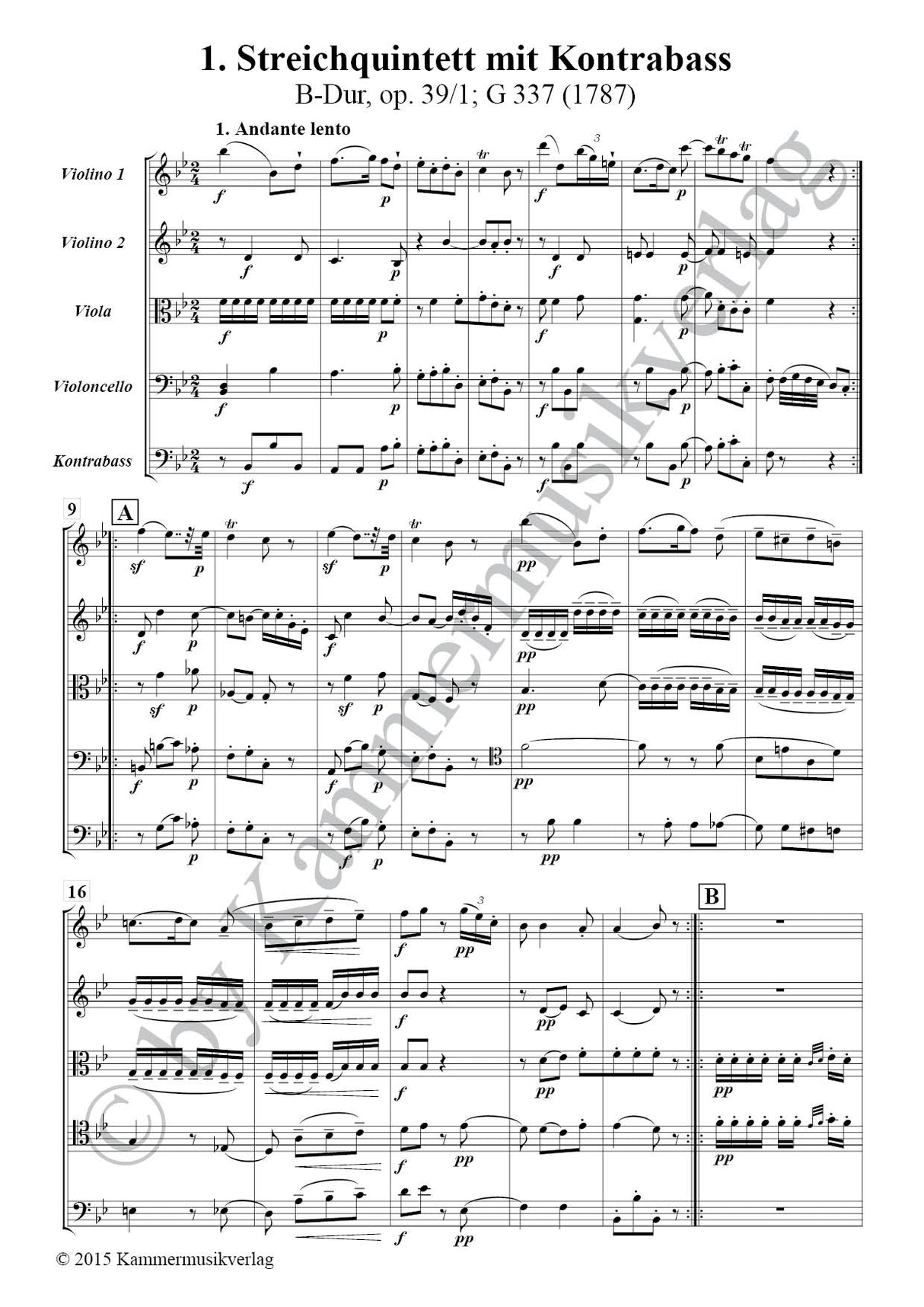 Boccherini: String Quintet No. 1 in B-flat Major, G 337, Op. 39, No. 1