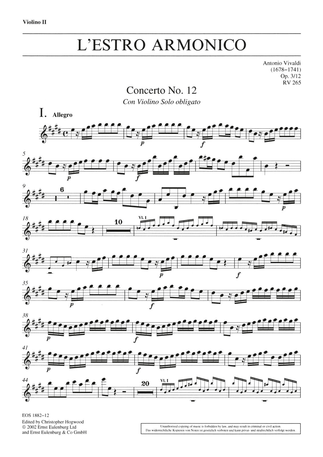 Vivaldi: L'Estro Armonico, RV 265, Op. 3, No. 12