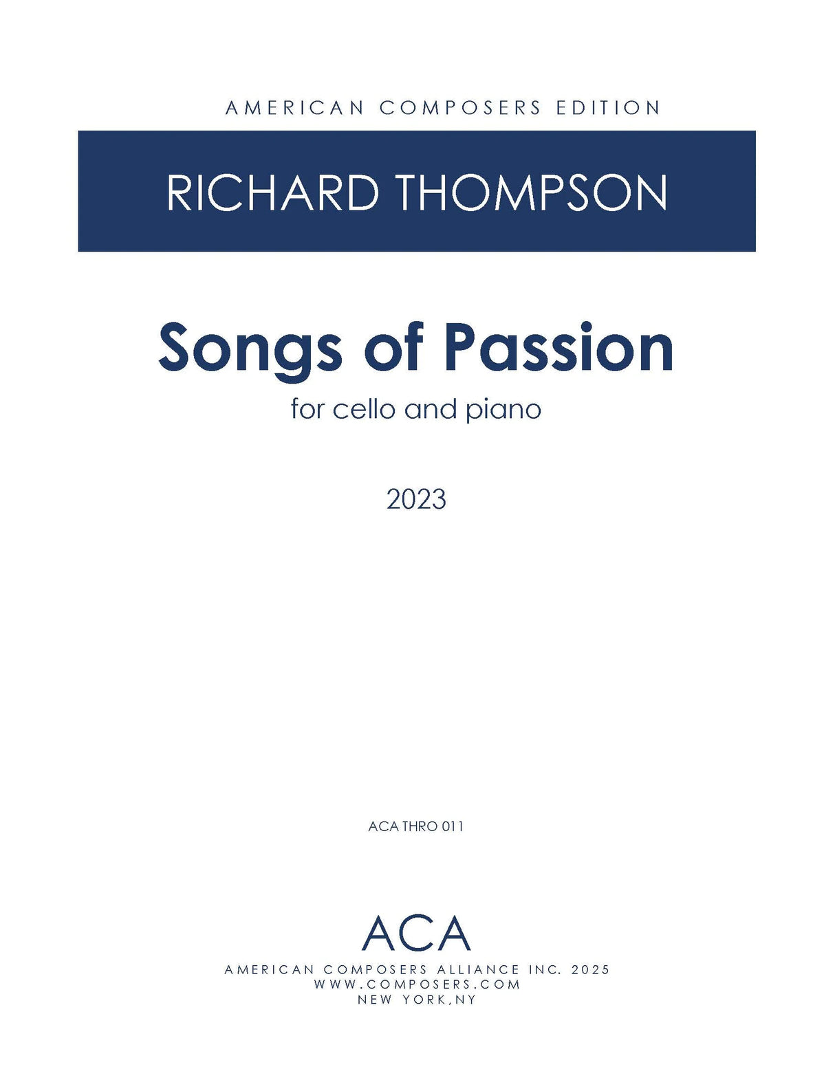 Thompson: Songs of Passion (Version for Cello & Piano)