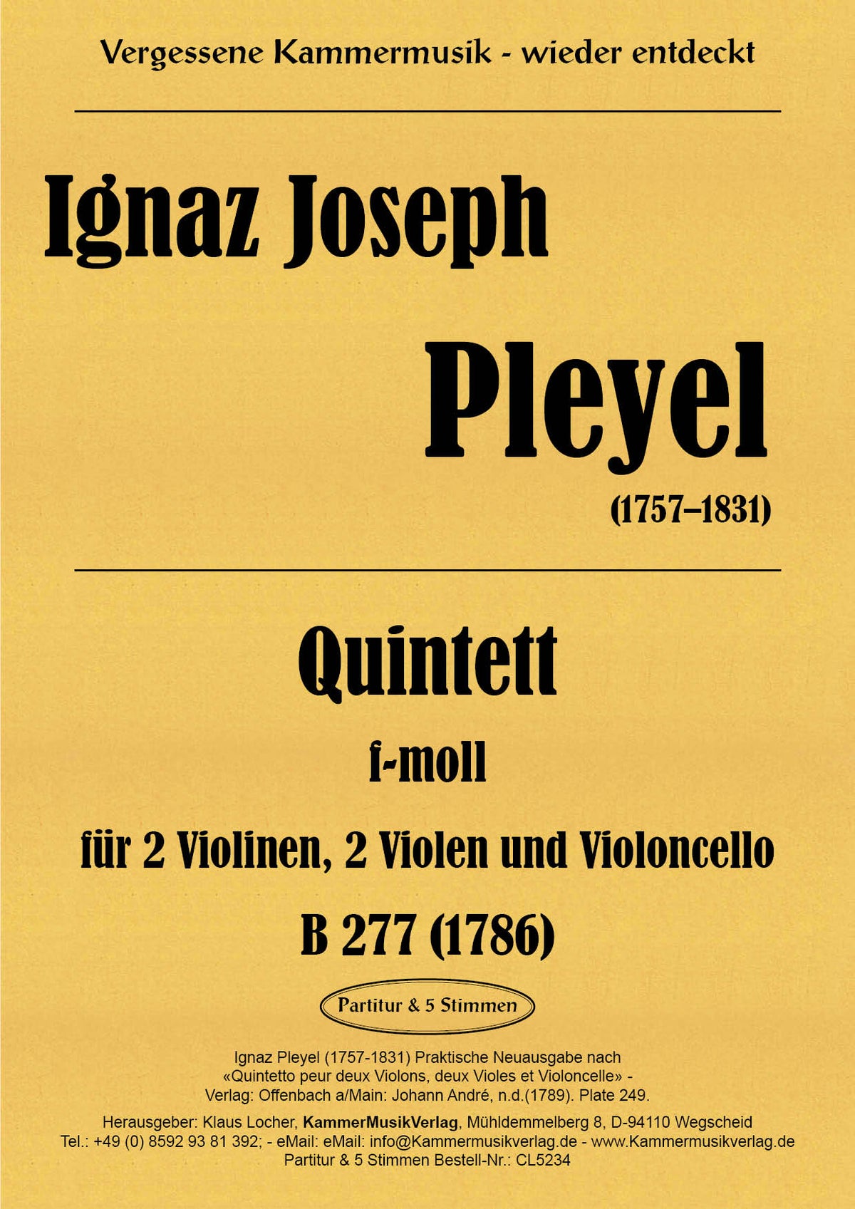 Pleyel: String Quintet in F Minor, B. 277