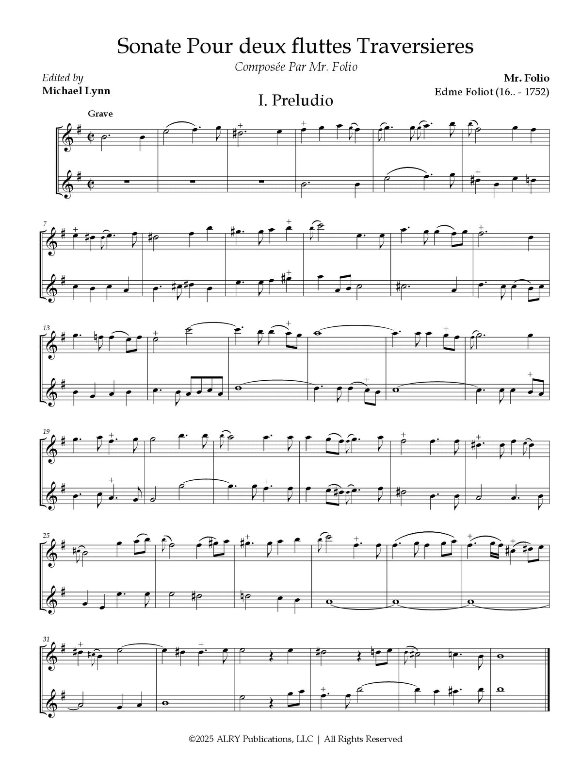 Foliot: Sonata for 2 Flutes (or Treble Recorders)