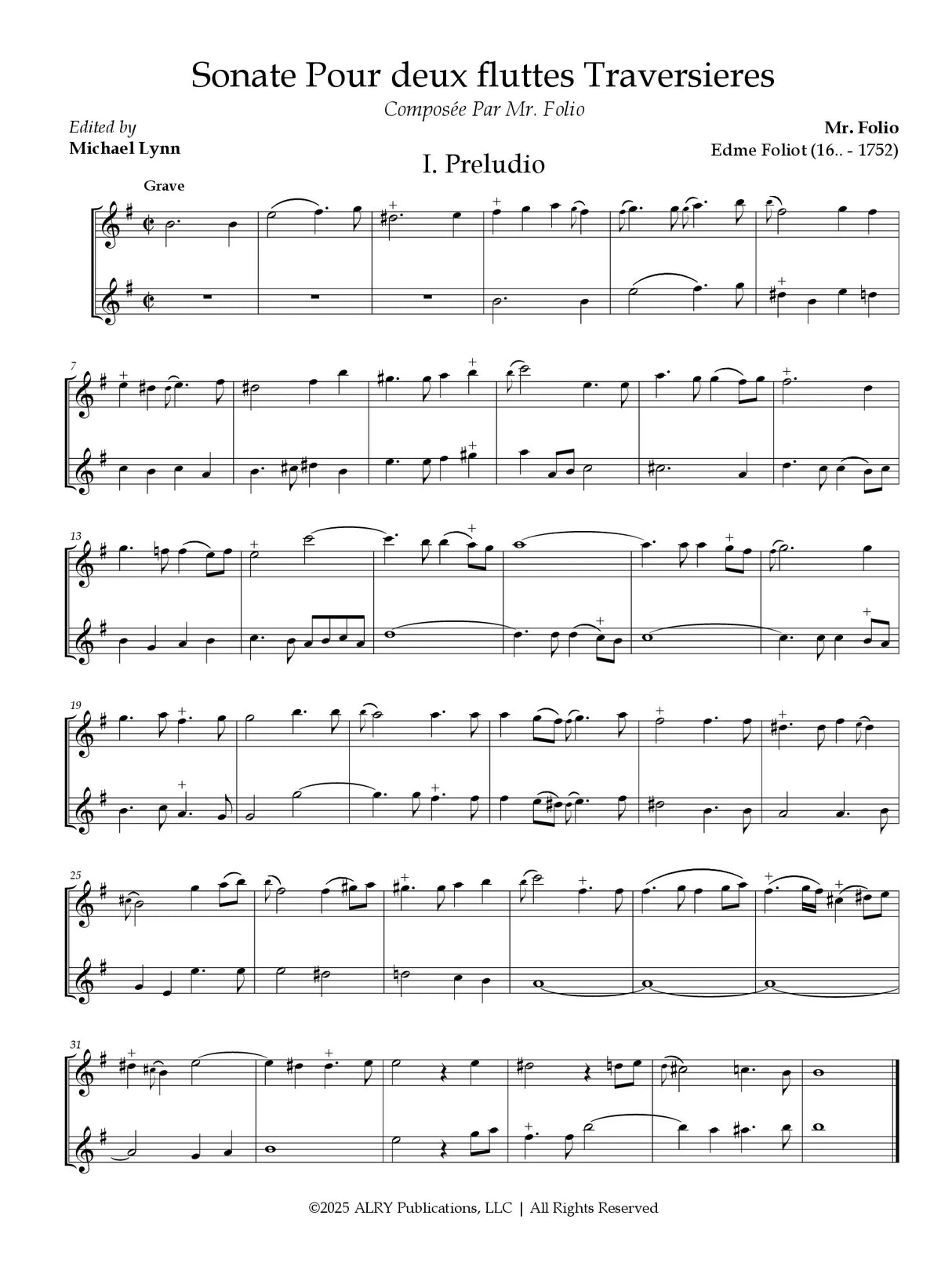 Foliot: Sonata for 2 Flutes (or Treble Recorders)