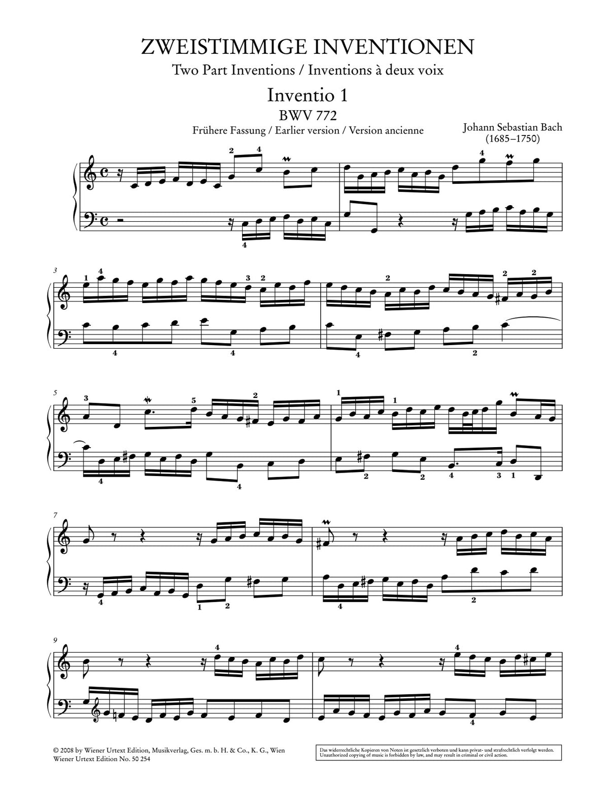 Bach: Two-Part Inventions, BWV 772-786