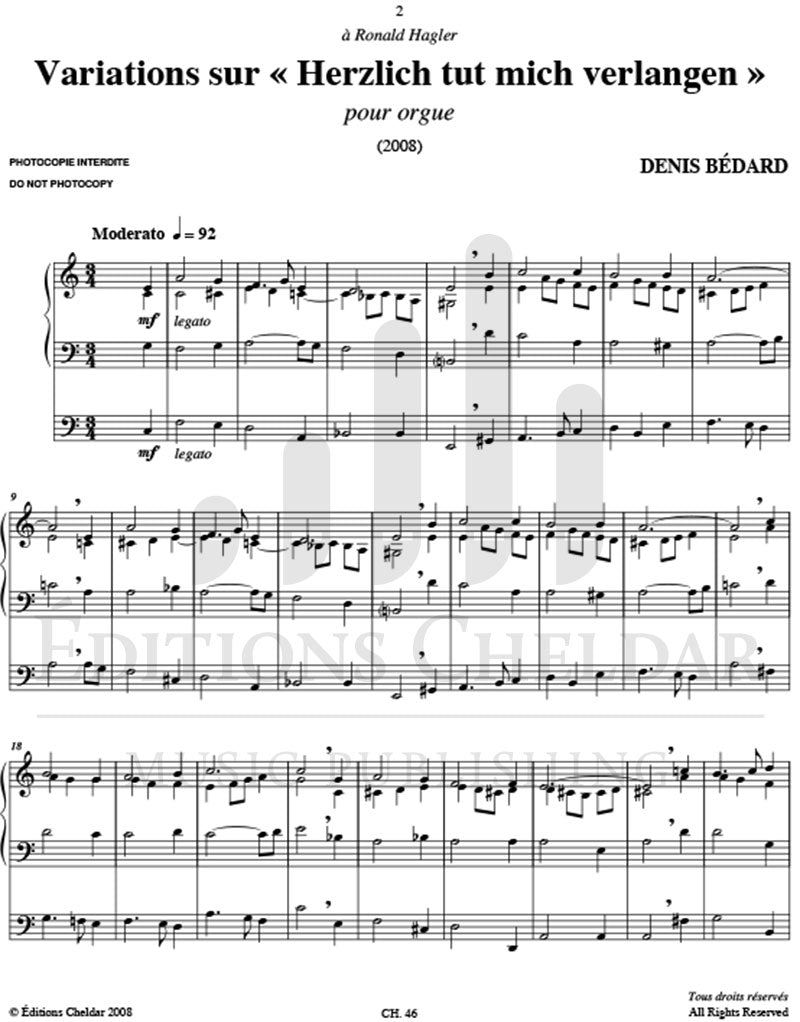 Bédard: Variations sur "Herzlich tut mich verlangen"