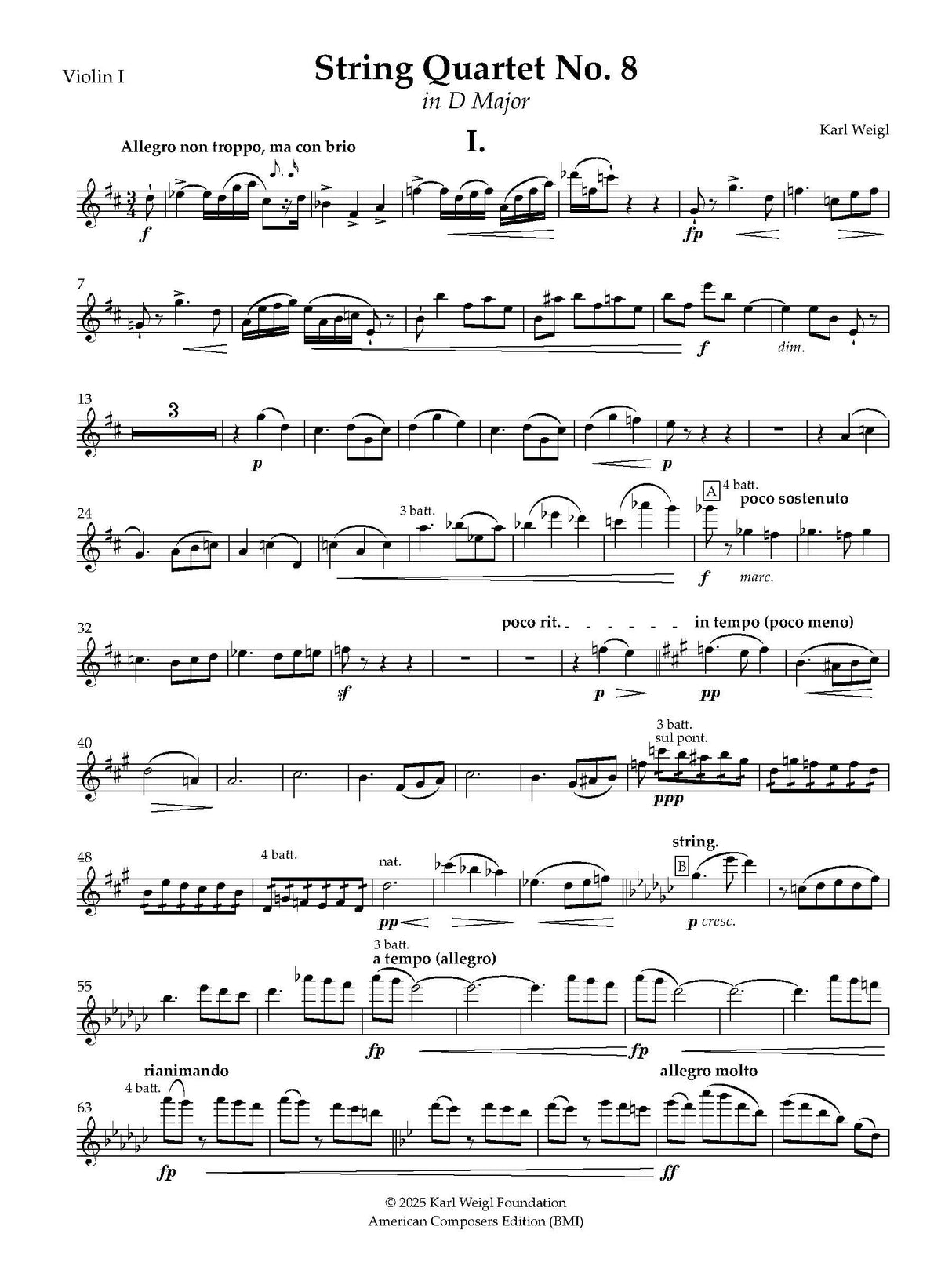 Weigl: String Quartet No. 8 in D Major