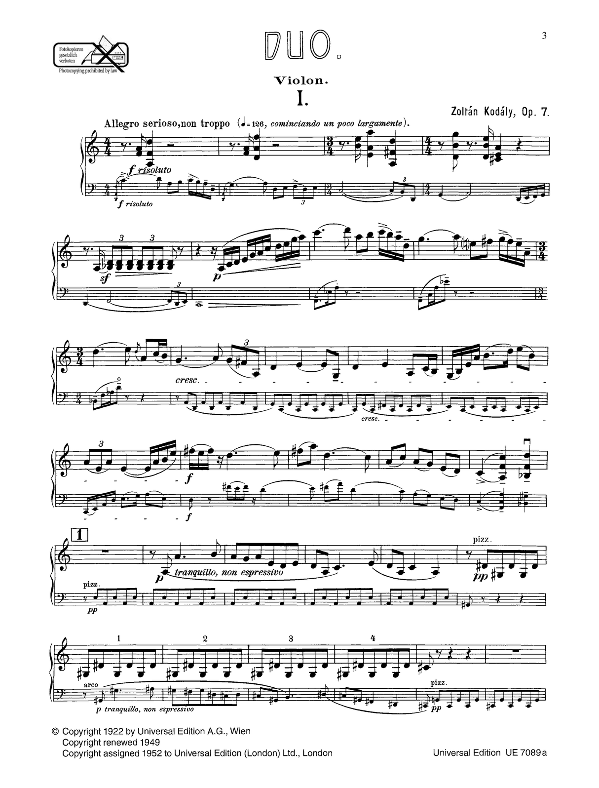 Kodály: Duo for Violin and Cello, Op. 7