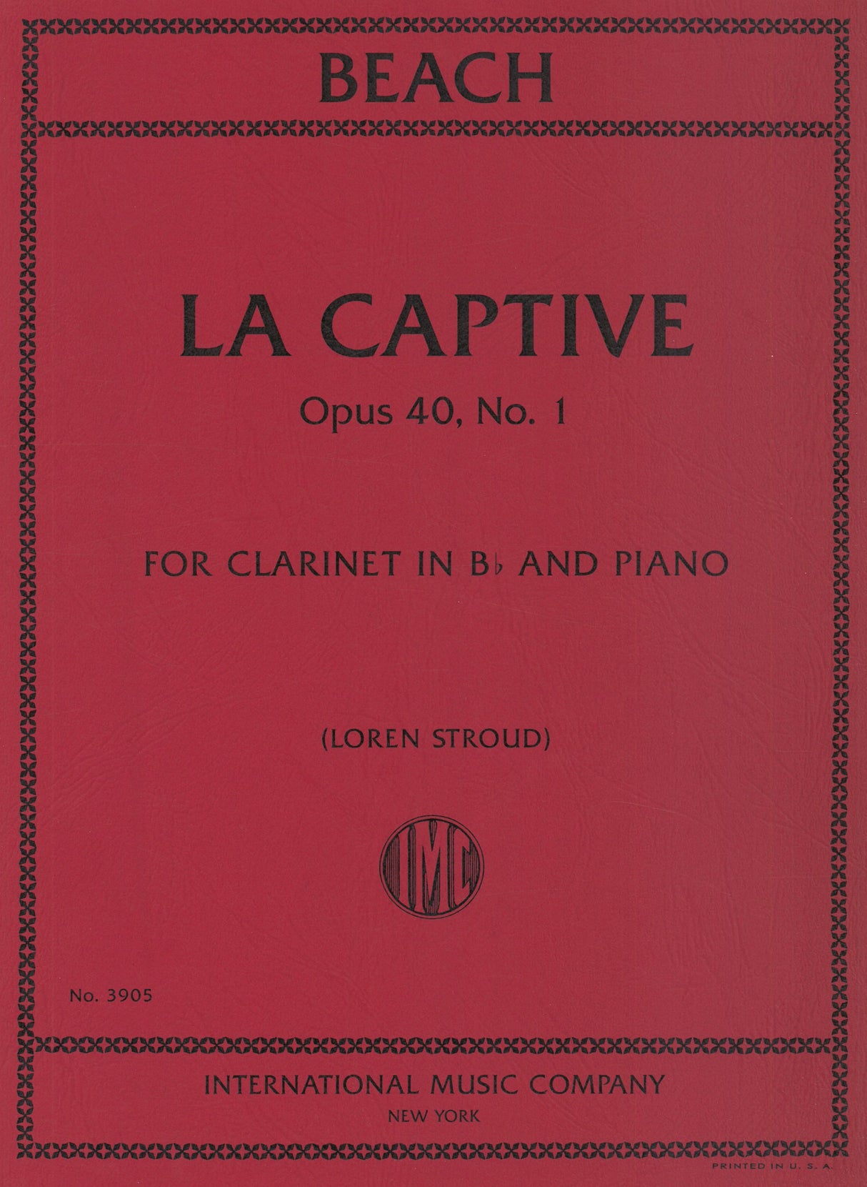 Beach: La Captive, Op. 40, No. 1 (arr. for clarinet & piano)