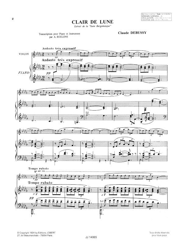Debussy: Clair de lune (arr. for violin & piano)