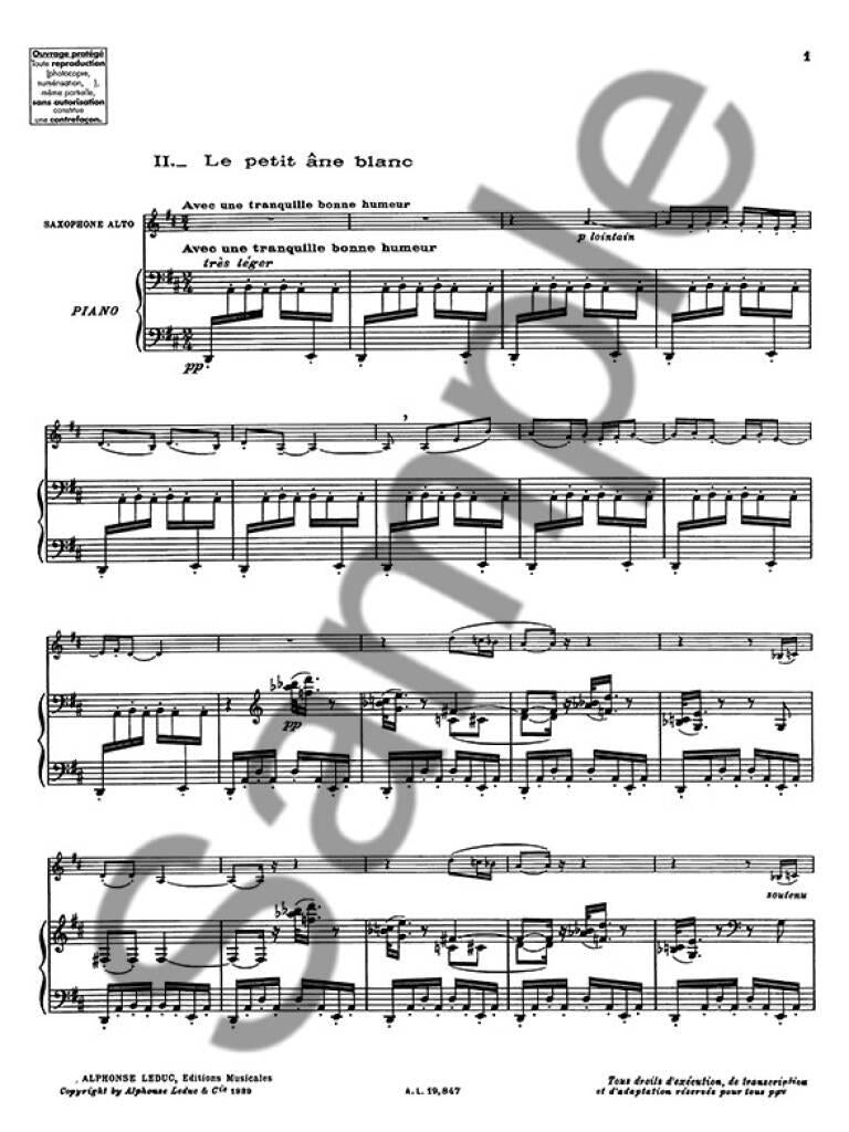 Ibert: Le petit âne blanc (arr. for alto sax & piano)