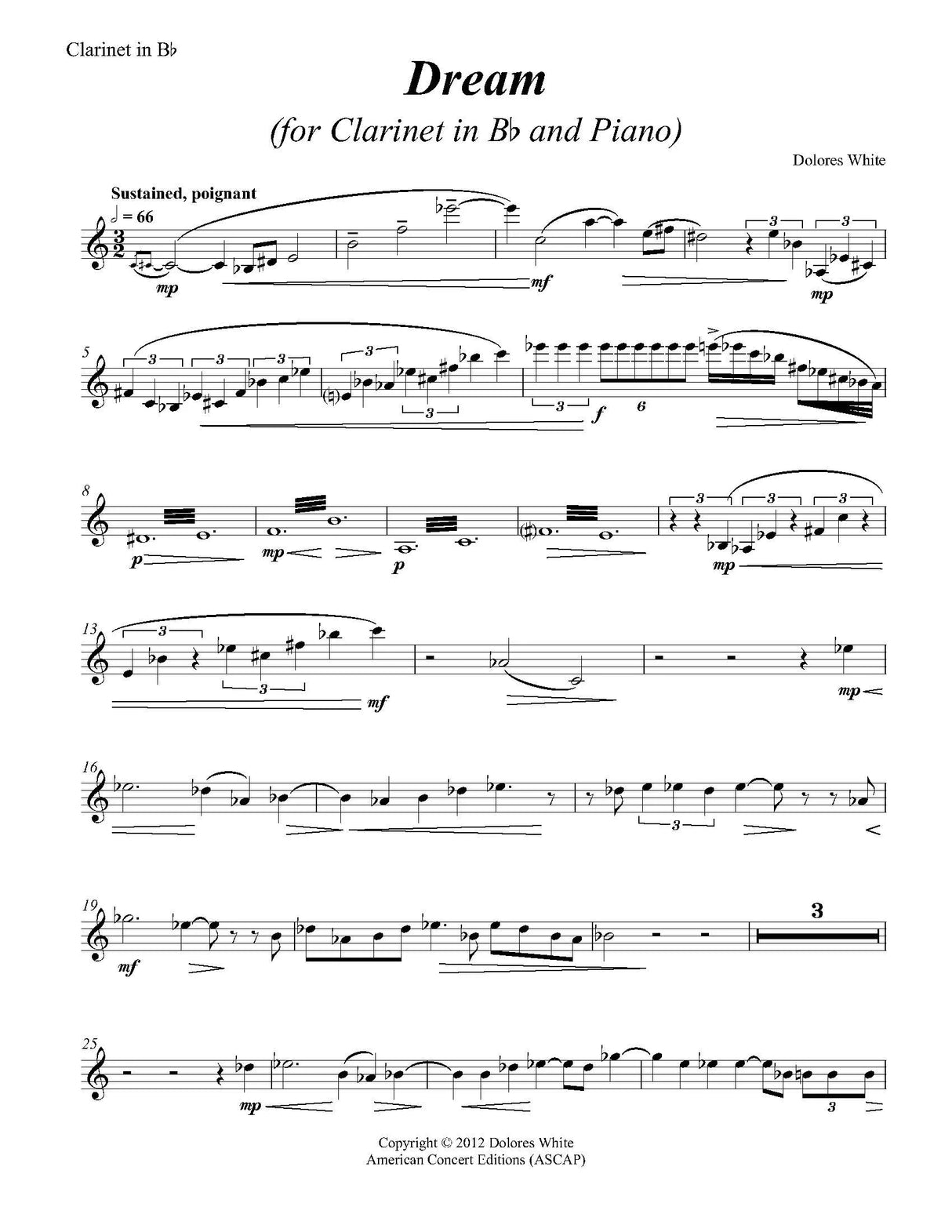 White: Dream (Version for Clarinet and Piano)