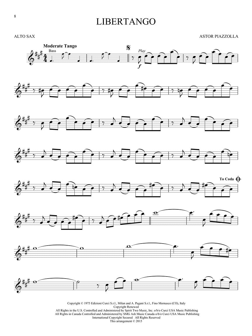 Piazzolla Tangos for Alto Saxophone