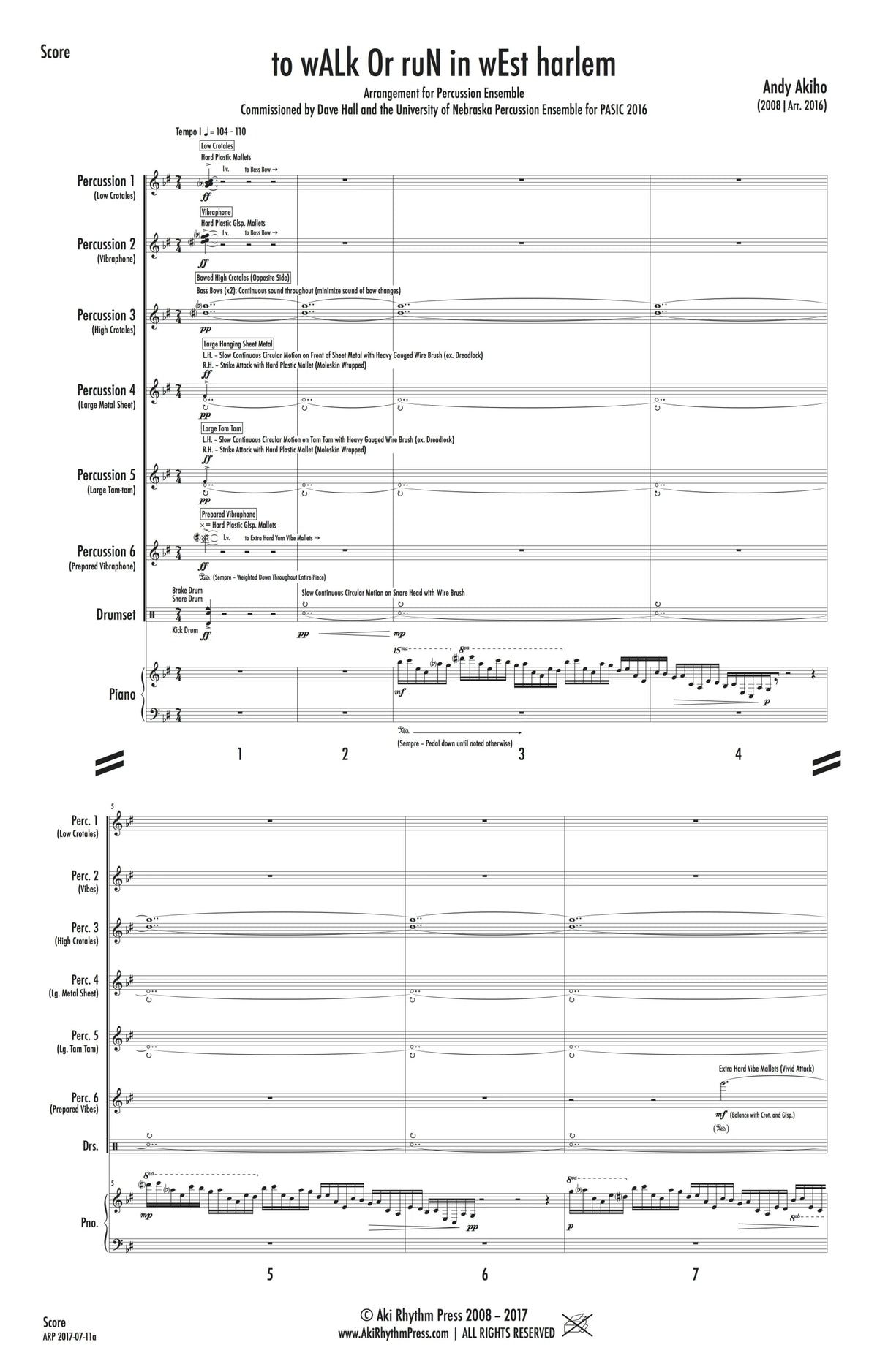 Akiho: to wALk or ruN in wEst harlem (Version for Percussion Ensemble)