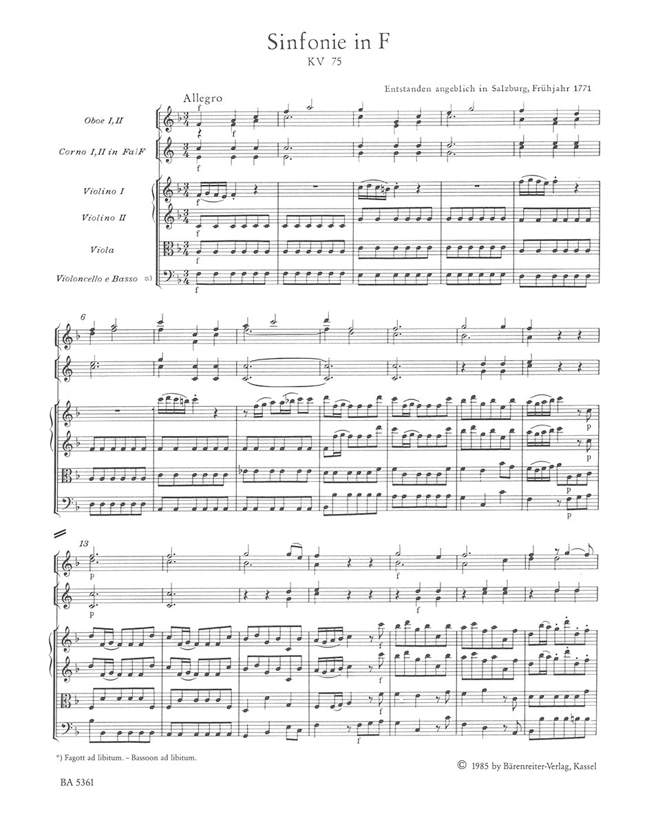 Mozart: Symphony in F Major, K. 75