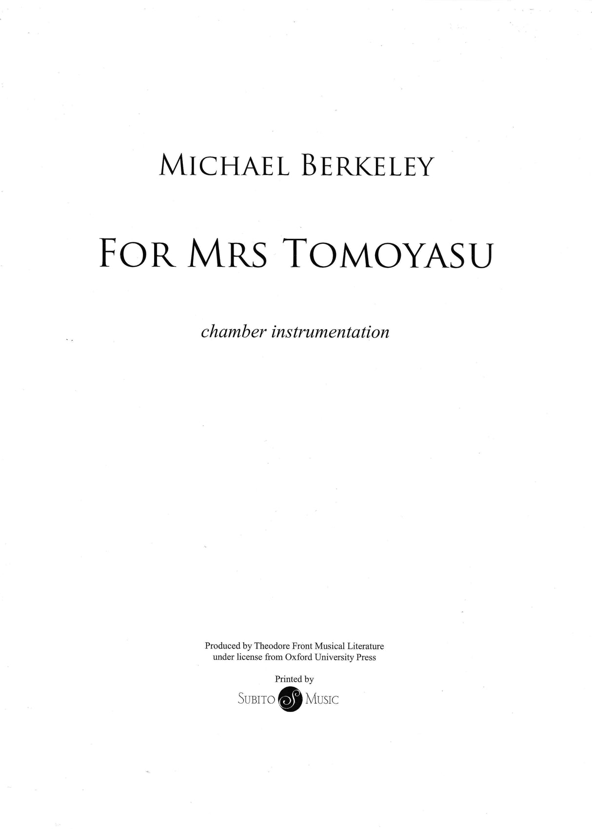 M. Berkeley: For Mrs Tomoyasu (arr. for choir & chamber ensemble)