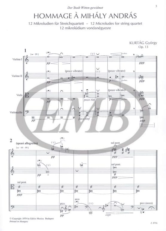 Kurtág: Hommage a András Mihály, Op. 13