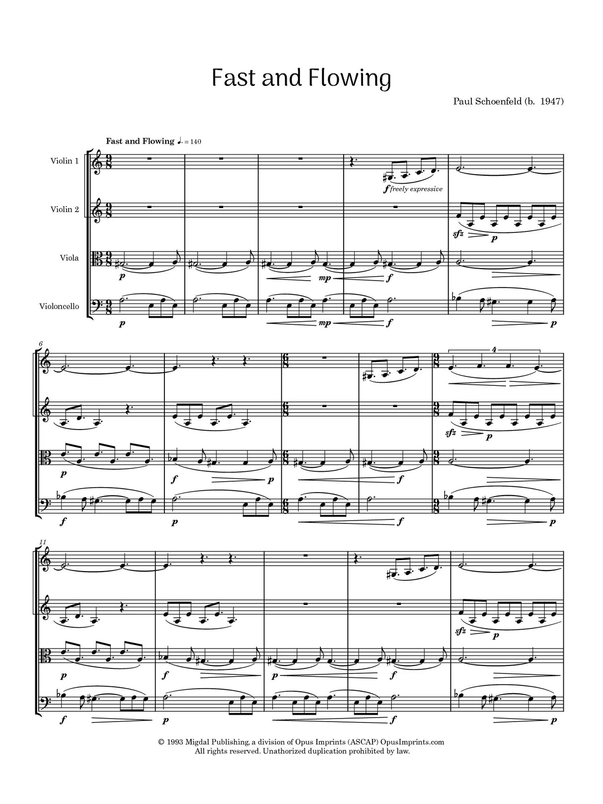 Schoenfeld: Fast and Flowing for String Quartet