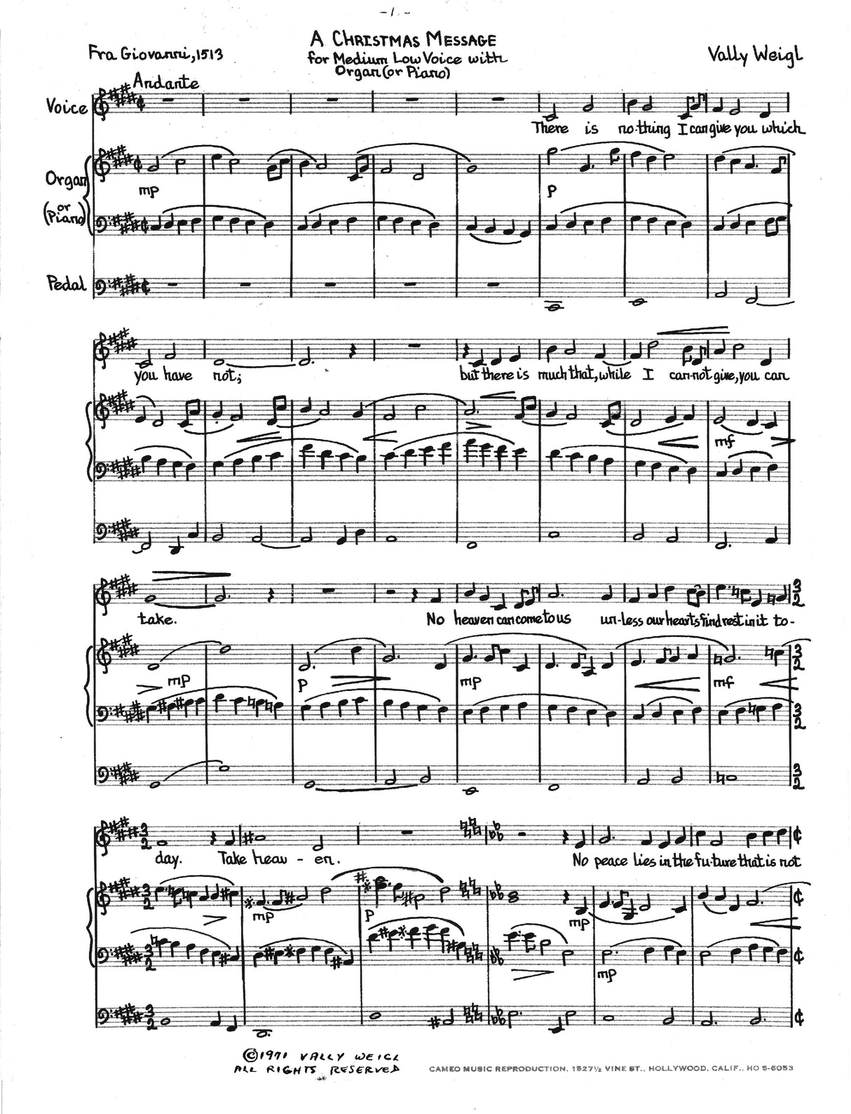 V. Weigl: Christmas Message