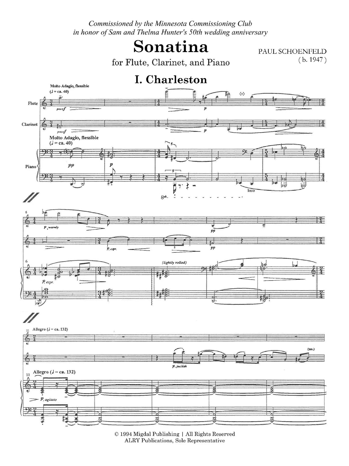 Schoenfeld: Sonatina for Flute, Clarinet and Piano
