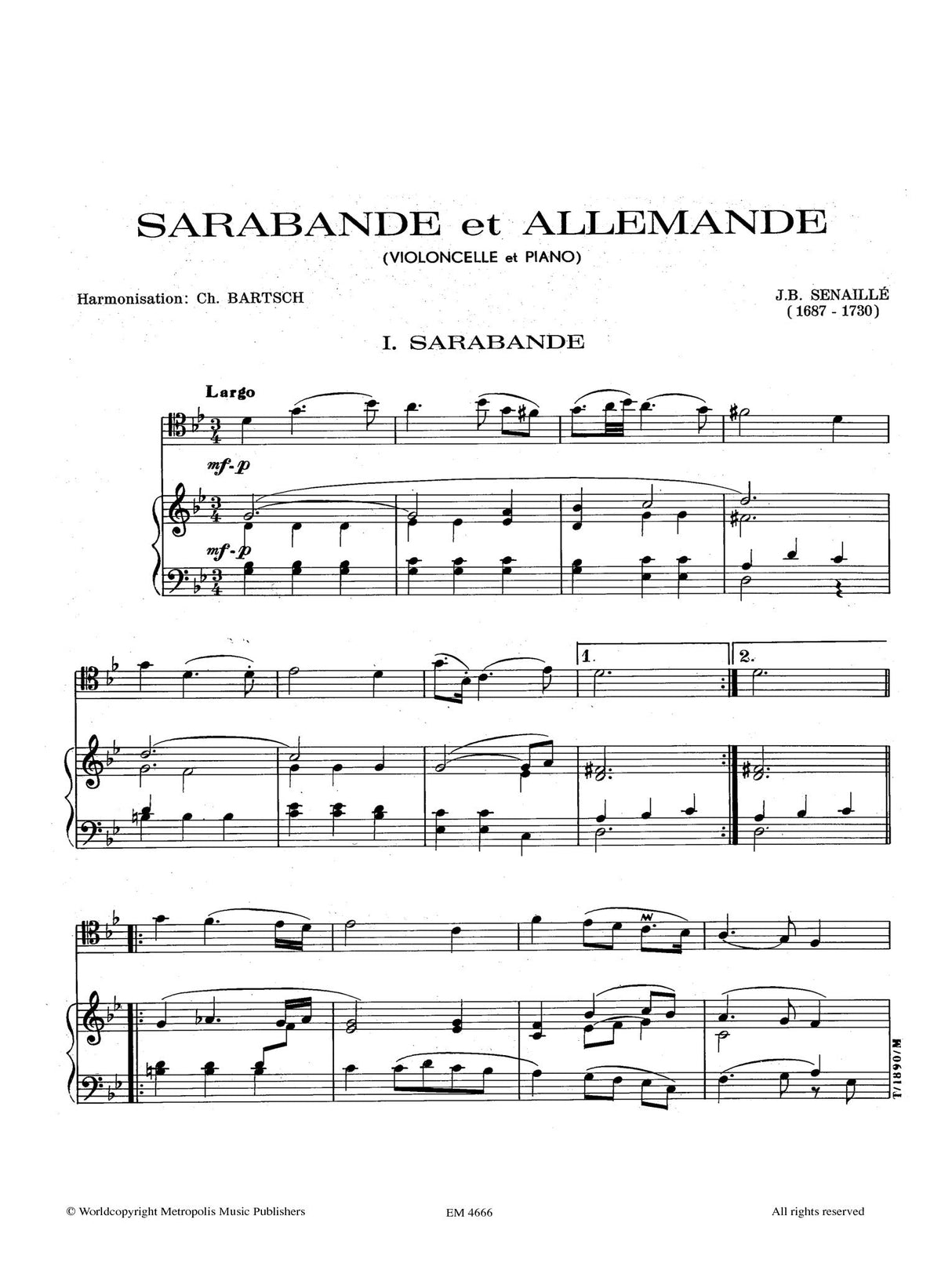 Senaillé: Sarabande et Allemande (arr. for cello and piano)