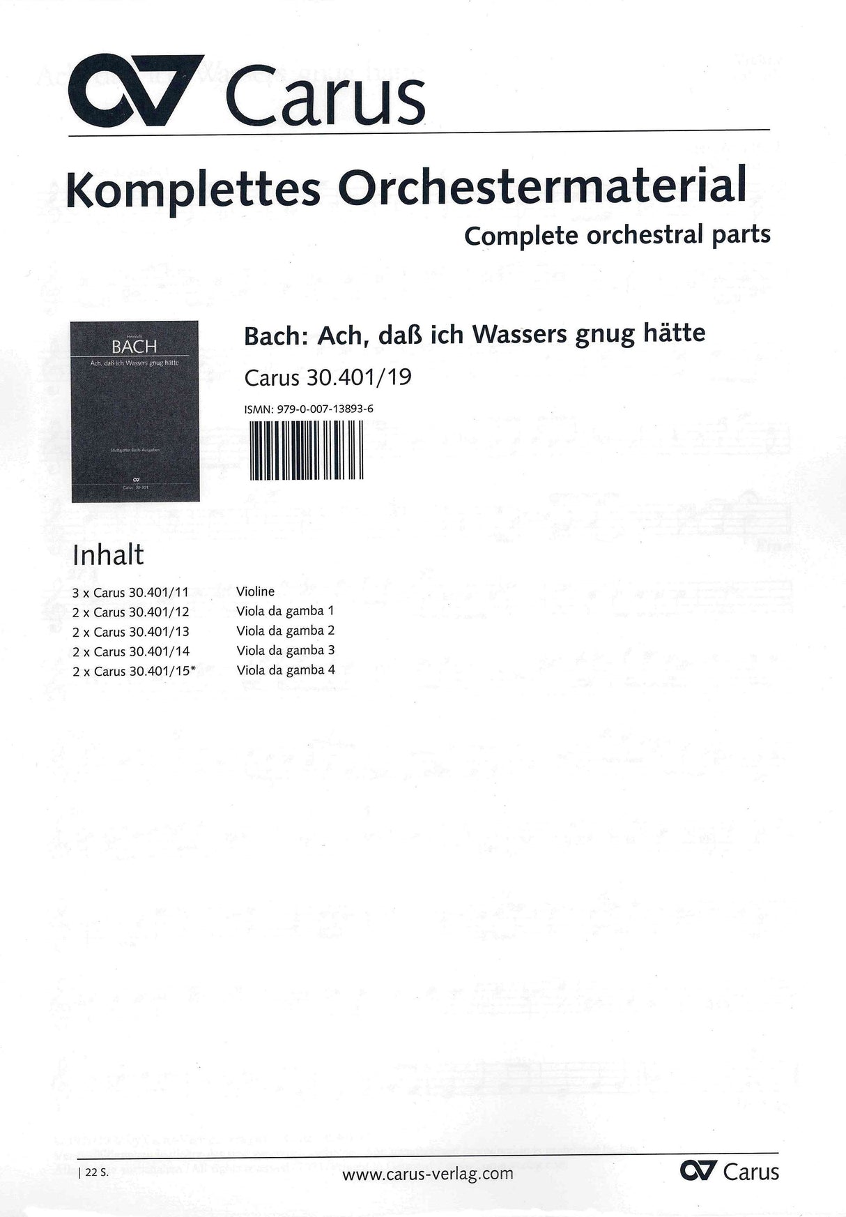 J.C. Bach: Ach, dass ich Wassers gnug hätte