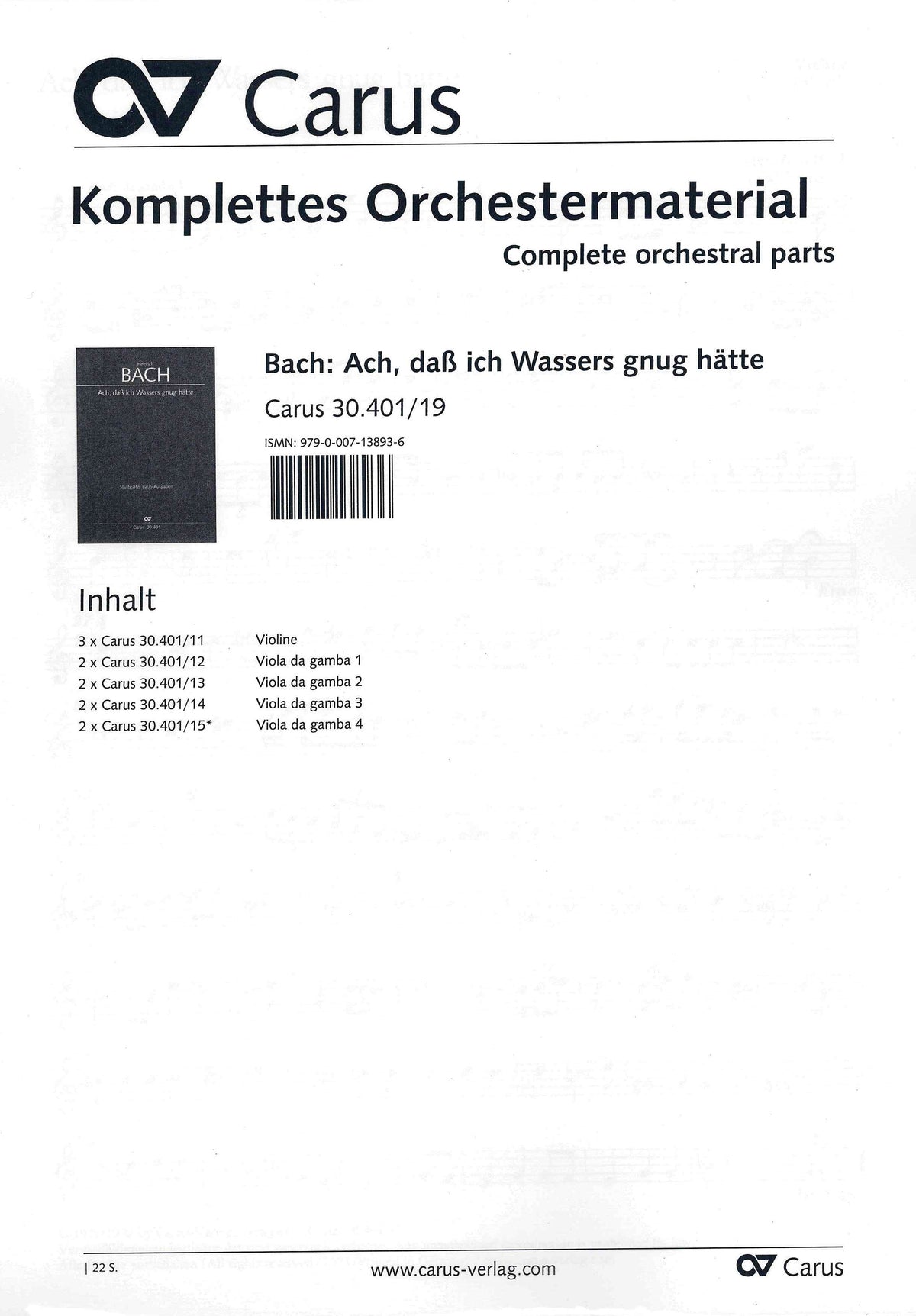 J.C. Bach: Ach, dass ich Wassers gnug hätte