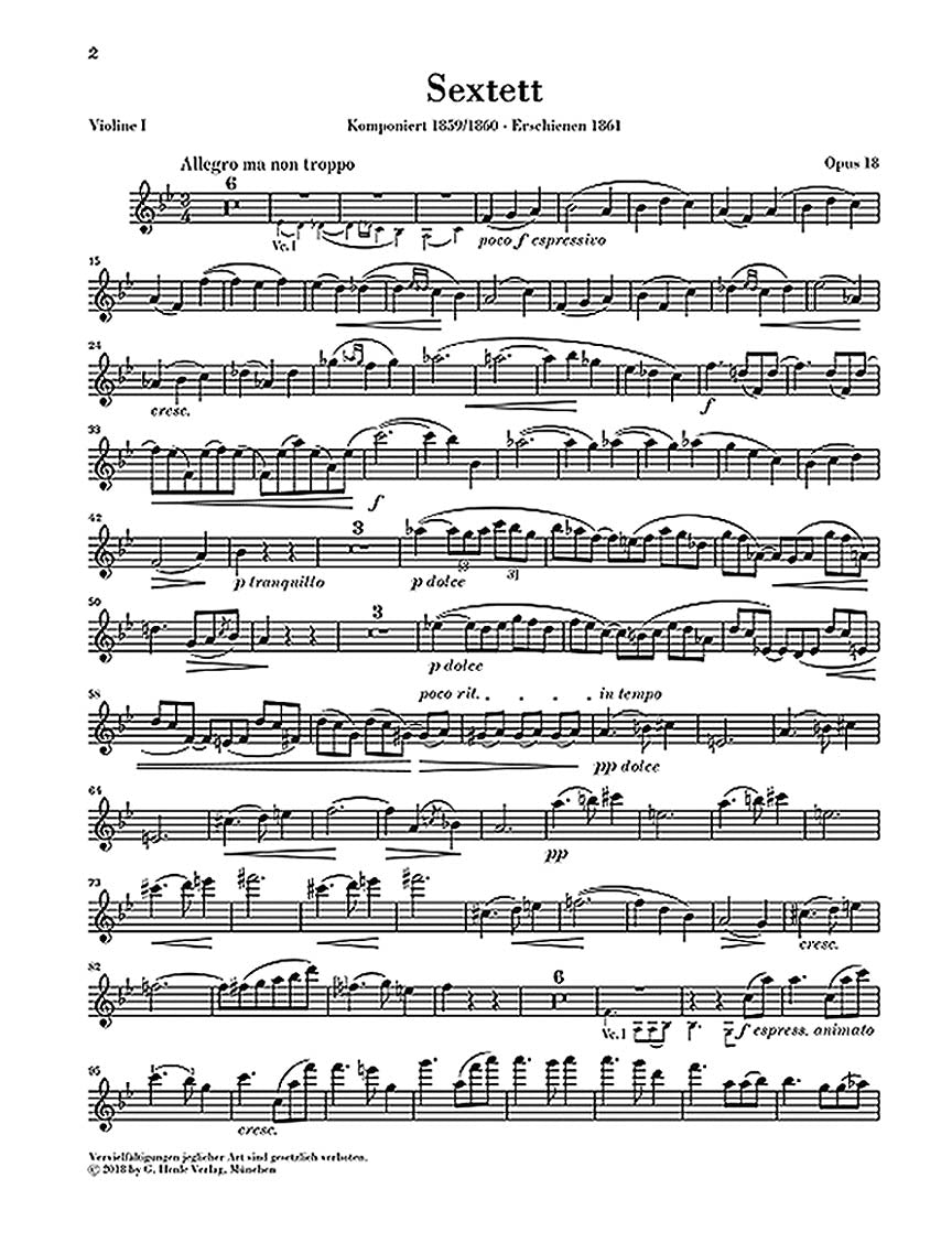 Brahms: String Sextet No. 1 in B-flat Major, Op. 18